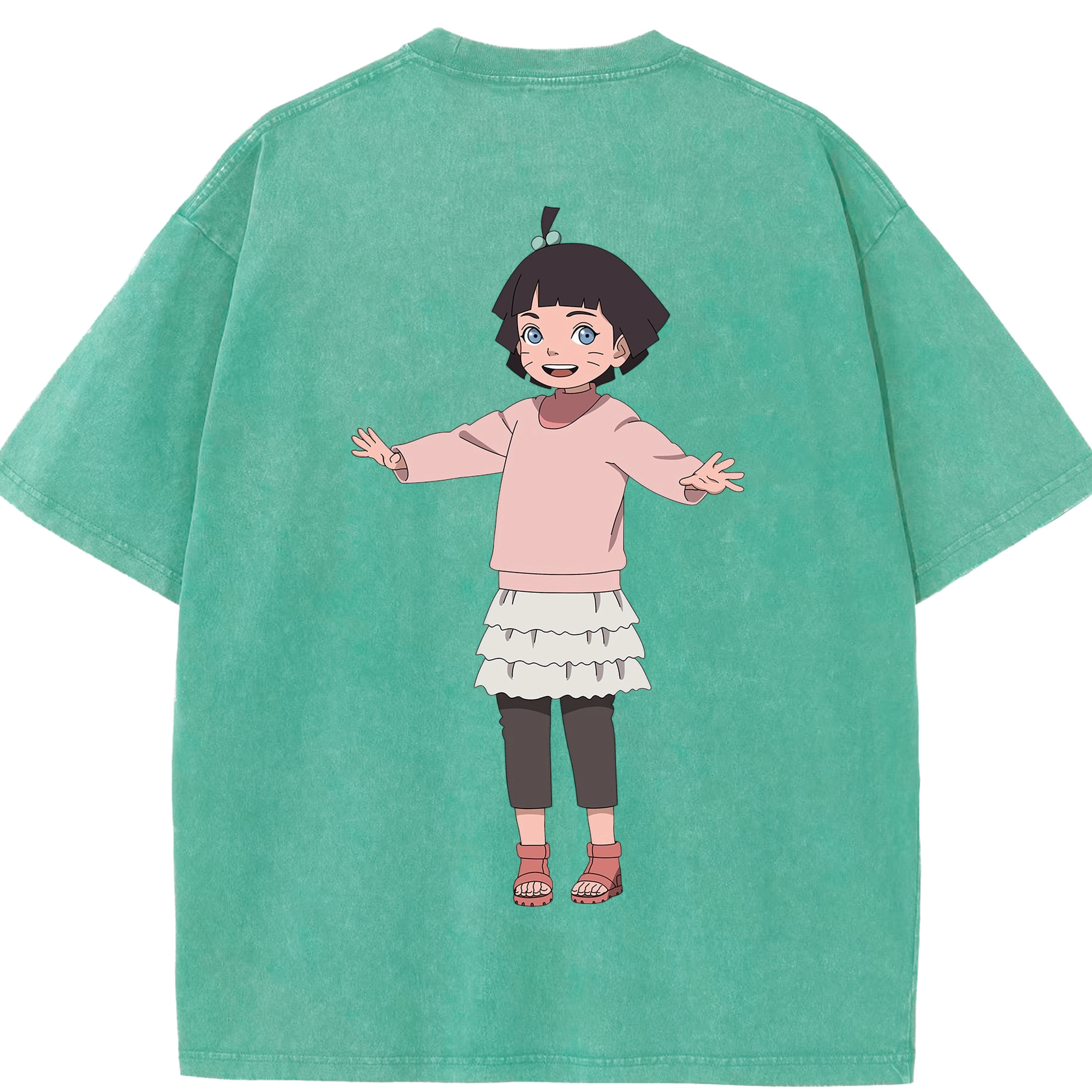 （画像用） NARUTO -ナルト- うずまき ヒマワリ Uzumaki Himawari 綿100% ヴィンテージ風 半袖Tシャツ（背面プリント）